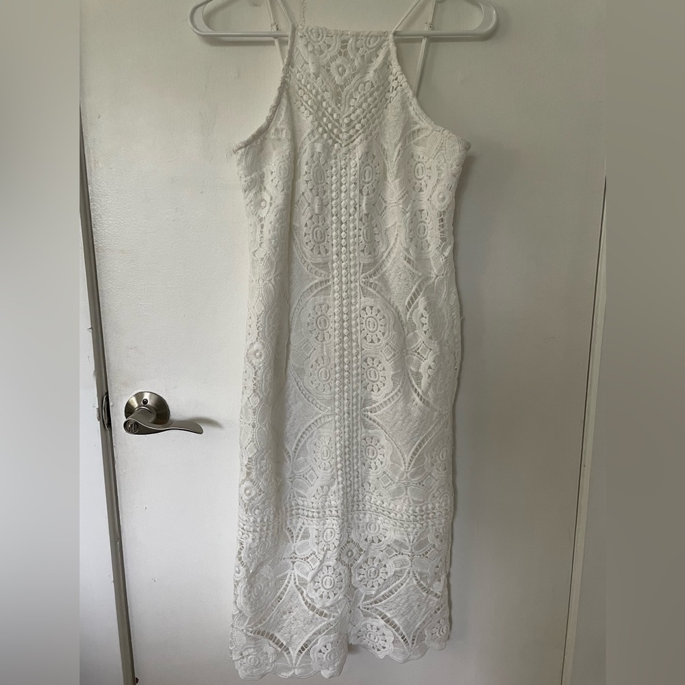 JOA white lace midi dress